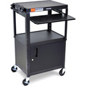 Photo of Luxor AVJ42KBC Adjustable Height 24 Inch Steel A/V Cart with Cabinet and Pullout Shelf - Black