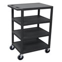 Luxor BC45-B Four Flat Shelf Structural Foam Plastic Cart - Black