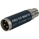 Pro Co Sound MAX10 InLine Pad Adapter XLRF/XLRM 10dB