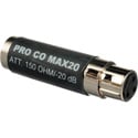 Photo of Pro Co Sound MAX20 InLine Pad Adapter XLRF/XLRM 20dB