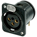 Photo of Neutrik NC3FDM3-H-B Horizontal PCB M3 Mount 3-Pin Female XLR Connector - Black/Gold