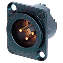 Photo of Neutrik NC3MD-LX-B 3-Pin XLR Male Panel/Chassis Mount Connector - Duplex Ground Contact - Black/Gold