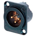 Photo of NEUTRIK NC3MD-LX-B 3-Pin XLR Male Panel/Chassis Mount Connector - Duplex Ground Contact - Black/Gold