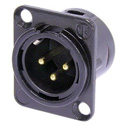 Photo of Neutrik NC3MD-L-B 3-Pin XLR Male Panel/Chassis Mount Connector - Solder Springs - Black/Gold - Each