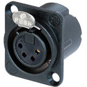 Photo of Neutrik NC4FD-LX-B 4-Pin XLR Female Panel/Chassis Mount Connector - Duplex Ground - Black/Gold