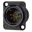 Photo of Neutrik NC6MSD-L-B-1 Receptacle DL1 Series 6S Pin Male with Switchcraft Pin Layout - Solder Cups - Black/Gold