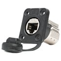 Photo of Neutrik NE8FDX-P6-W D-shape CAT6A Panel Connector - Shielded/Feedthrough/Rubber Sealing/ IP65 When Mated - Nickel