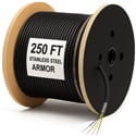 nanoFIBER 4 Core Stainless Steel Armored and BRAID Reinforcement Tight Buffer 900u Multimode Fiber Cable - 250 Foot