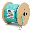 nanoFIBER 12 Strand Steel Armor OM3 50/125 Tight Buffer 900u Indoor/Outdoor Multimode Fiber Cable - Aqua - 250 Foot