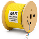 Photo of nanoFIBER 24-Strand 3.0mm OD Stainless Steel Armored Plenum Singlemode Tight Buffer 900u Cable - Yellow - 500 Foot