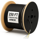 nanoFIBER 4-Core Stainless Steel Armored & BRAID Reinforcement SM Tight Buffer 900u Cable - PU Jacket 5.5mm - 250 Foot