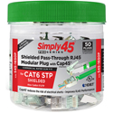 Simply45 PROSeries Pass Through 1 Piece Shielded External Ground Green Tint Mod Plugs for Cat6 STP with Cap45 - 50pc Jar