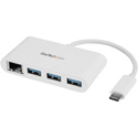 StarTech HB30C3A1GEA 3-Port USB-C Hub with Gigabit Ethernet - USB-C to 3x USB-A - USB 3.0 Hub - White