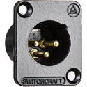 Photo of Switchcraft DE3MBAU 3-Pin XLR Male Panel/Chassis Mount Connector - Black/Gold
