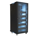 VMP EREN-27E 27RU Assembled Steel Equipment Rack Enclosure with Doors/Rails/Fans/Casters - Black