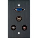 My Custom Shop 1-Gang Black Anodized Wall Plate w/ 1 HD15 VGA/2 RCA Barrels & 1 BNC Barrel