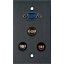 Photo of My Custom Shop WPBA-1127 1-Gang Black Anodized Wall Plate w/ 1 HD15 VGA/2 RCA Barrels & 1 BNC Barrel