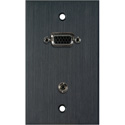 My Custom Shop WPBA-1154-FT 1-Gang Black Anodized Wall Plate w/ 15-Pin HD Female Barrel - Stereo Mini Jack Feedthru