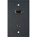 My Custom Shop 1-Gang Black Anodized Wall Plate w/ 15-Pin HD Female Barrel - Stereo Mini Jack Feedthru