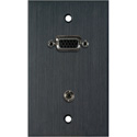 Photo of My Custom Shop WPBA-1154-FT 1-Gang Black Anodized Wall Plate w/ 15-Pin HD Female Barrel - Stereo Mini Jack Feedthru