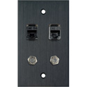 Photo of My Custom Shop 1-Gang Black Anodized Wall Plate w/ 2- RJ45 Barrels & 2- F Coax Barrels