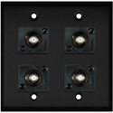 Photo of My Custom Shop WPBA-2103/R 2-Gang Black Anodized Wall Plate w/ 4 Front Recessed F- Female Barrel Connectors