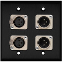 Photo of My Custom Shop WPBA-2109-COMBO 2-Gang Black Anodized Wall Plate w/ Neutrik Dual 3-Pin XLR-M & Dual XLR-F