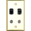 Photo of My Custom Shop 1-Gang Brass Wall Plate w/ 2- RJ45 Barrels & 2- F Coax Barrels