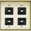 Photo of My Custom Shop WPBR-2103/R 2-Gang Brass Wall Plate w/ 4 Front Recessed F- Female Barrel Connectors