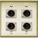 Photo of My Custom Shop WPBR-2109 2-Gang Brass Wall Plate w/ 4 NEUTRIK XLR 3-Pin Male Connectors