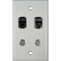 Photo of My Custom Shop WPCA-1184 1-Gang Clear Anodized Wall Plate w/ 2- RJ45 Barrels & 2- F Coax Barrels