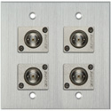 Photo of My Custom Shop WPCA-2108 2-Gang Clear Anodized Wall Plate with 4 Canare BCJ-JRUK 12G-SDI  Recessed BNC Barrels