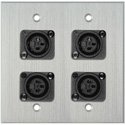 Photo of My Custom Shop WPCA-2117 2-Gang Clear Anodized Wall Plate w/ 4 Plastic Latchless 3-Pin XLR-Fs