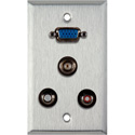 Photo of My Custom Shop WPL-1127 1-Gang Stainless Steel Wall Plate w/ 1 HD15 VGA/2 RCA Barrels & 1 BNC Barrel