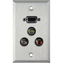 Photo of My Custom Shop WPL-1156 1-Gang Stainless Steel Wall Plate w/ One 15-Pin HD Female Barrel and 3 RCA Barrels RWY