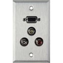 My Custom Shop 1-Gang Stainless Steel Wall Plate w/ One 15-Pin HD Female Barrel and 3 RCA Barrels RWY
