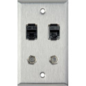 Photo of My Custom Shop WPL-1184 1-Gang Stainless Steel Wall Plate w/ 2- RJ45 Barrels & 2- F Coax Barrels