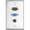 My Custom Shop WPL-1213 1-Gang Stainless Steel Wall Plate w/ HDMI & 15-Pin VGA & Stereo Mini