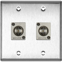 Photo of My Custom Shop WPL-2107 2-Gang Stainless Steel Wall Plate with 2 Canare BCJ-JRUK 12G-SDI Recessed BNC Barrels