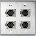 Photo of My Custom Shop WPL-2111-TB 2-Gang Stainless Steel Wall Plate w/ 4 Latching 3-Pin XLR Female Terminal Block