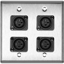 My Custom Shop WPL-2117 2-Gang Stainless Steel Wall Plate w/ 4 Plastic Latchless 3-Pin XLR-Fs