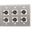 Photo of My Custom Shop WPL-3104-TB 3-Gang Stainless Steel Wall Plate w/ 6 Latching 3-Pin XLR Female Terminal Block