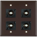 Photo of My Custom Shop WPLB-2103/R 2-Gang Brown Lexan Wall Plate w/ 4 Front Recessed F- Female Barrel Connectors
