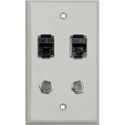 Photo of My Custom Shop 1-Gang Gray Lexan Wall Plate w/ 2- RJ45 Barrels & 2- F Coax Barrels