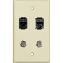 Photo of My Custom Shop 1-Gang Ivory Lexan Wall Plate w/ 2- RJ45 Barrels & 2- F Coax Barrels