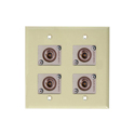 Photo of My Custom Shop 2-Gang Ivory Lexan Wall Plate with 4 Canare BCJ-JRUK 12G-SDI Recessed BNC Barrels