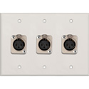 Photo of My Custom Shop 3-Gang White Lexan Wall Plate w/ 3 Latching NEUTRIK 3-Pin XLR Females