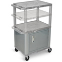 Photo of Luxor WT2642GYC4E-N Tuffy 2 Shelf Adjustable Height A/V Cart with Nickel Legs and Locking Cabinet - 18x24in - Gray