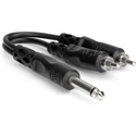 Hosa YPR-124 / Y-SP-2P 1/4 Inch Mono Male to Dual RCA Male Y-Cable 6 Inch